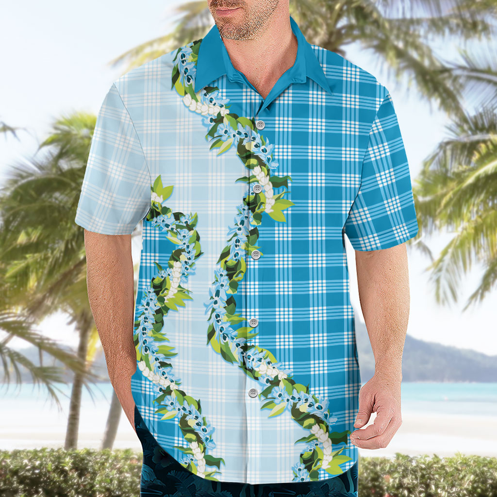 Blue Hawaii Palaka Hawaiian Shirt Maile Pikake Honohono Orchid Lei