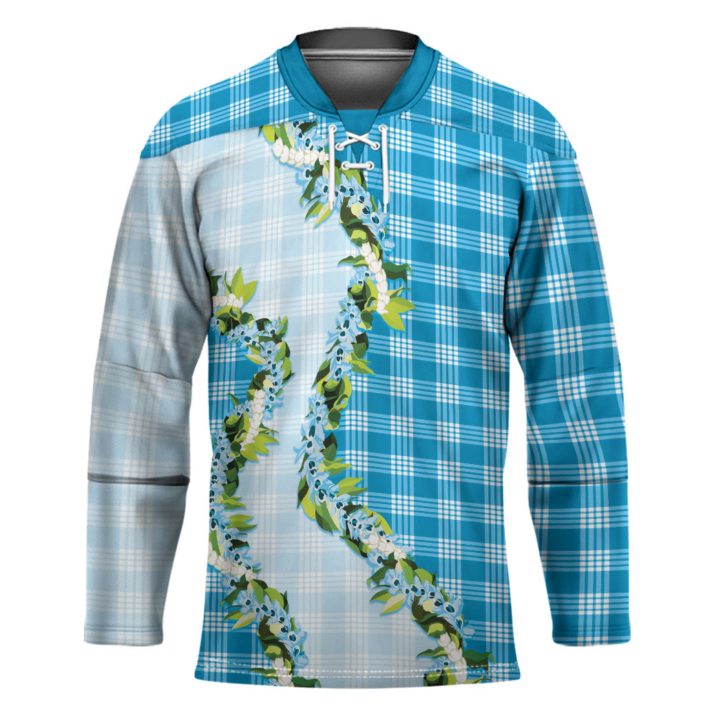 Blue Hawaii Palaka Hockey Jersey Maile Pikake Honohono Orchid Lei
