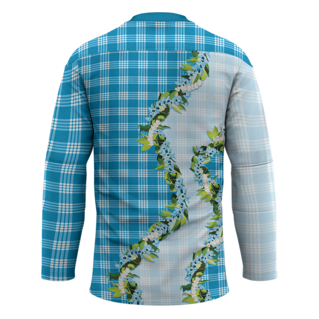 Blue Hawaii Palaka Hockey Jersey Maile Pikake Honohono Orchid Lei