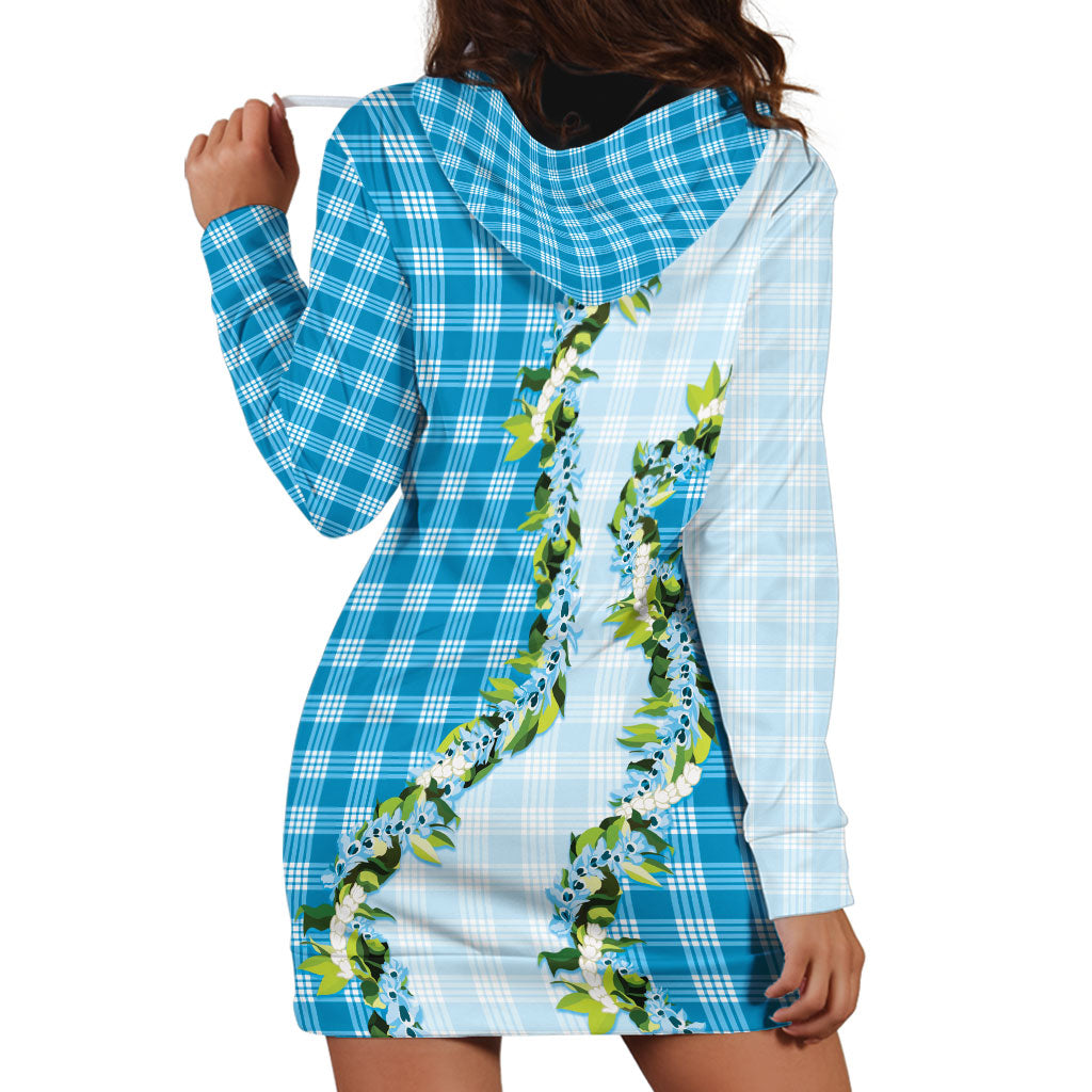Blue Hawaii Palaka Hoodie Dress Maile Pikake Honohono Orchid Lei LT05 - Polynesian Pride