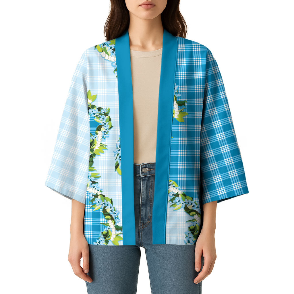 Blue Hawaii Palaka Kimono Maile Pikake Honohono Orchid Lei