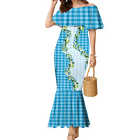 Blue Hawaii Palaka Mermaid Dress Maile Pikake Honohono Orchid Lei LT05 Women Blue - Polynesian Pride