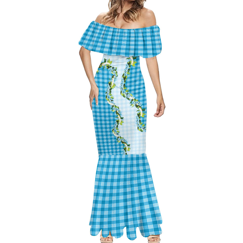 Blue Hawaii Palaka Mermaid Dress Maile Pikake Honohono Orchid Lei LT05 - Polynesian Pride