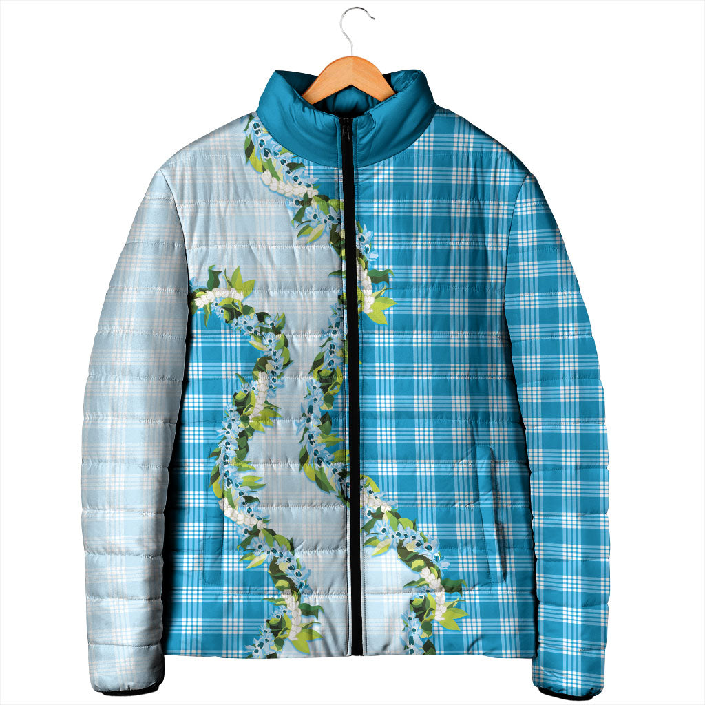 Blue Hawaii Palaka Padded Jacket Maile Pikake Honohono Orchid Lei