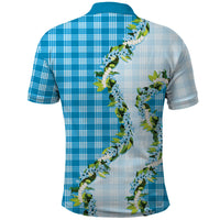 Blue Hawaii Palaka Polo Shirt Maile Pikake Honohono Orchid Lei