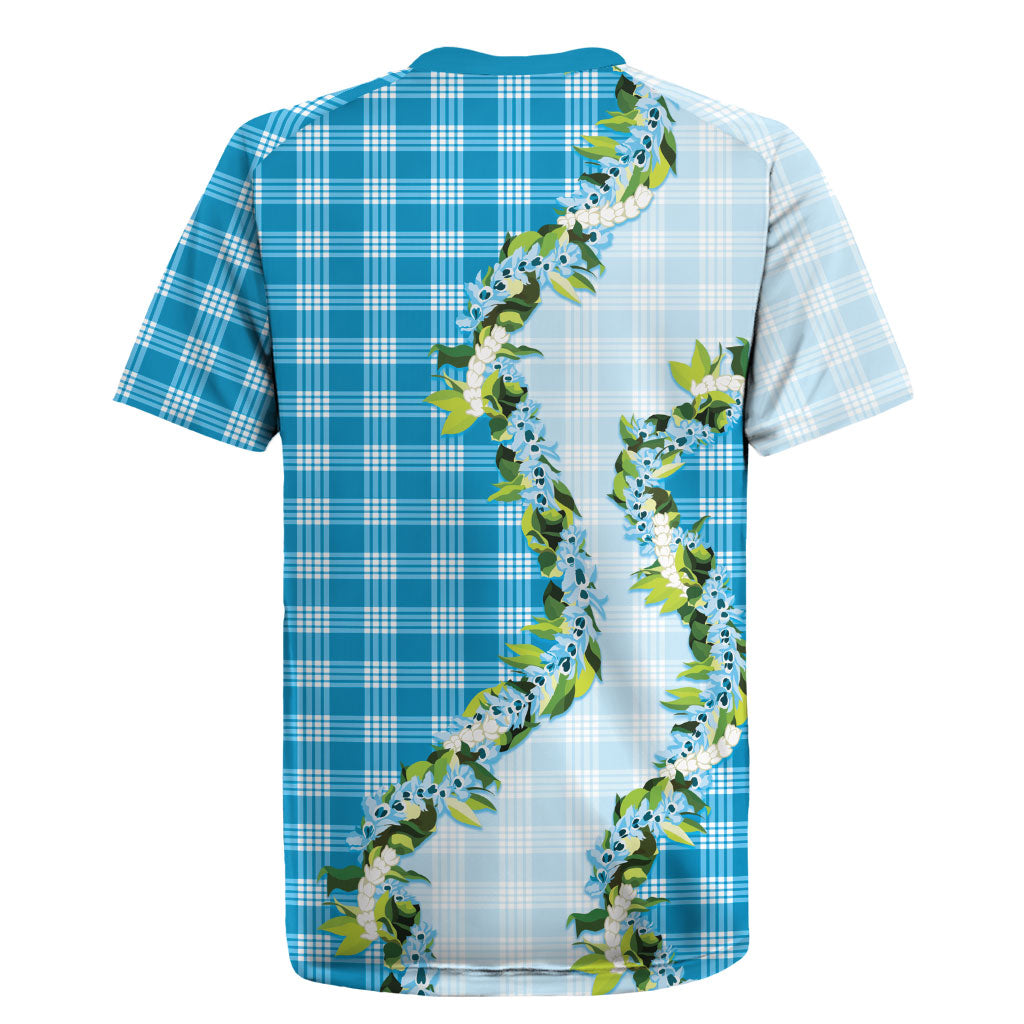 Blue Hawaii Palaka Rugby Jersey Maile Pikake Honohono Orchid Lei LT05 - Polynesian Pride