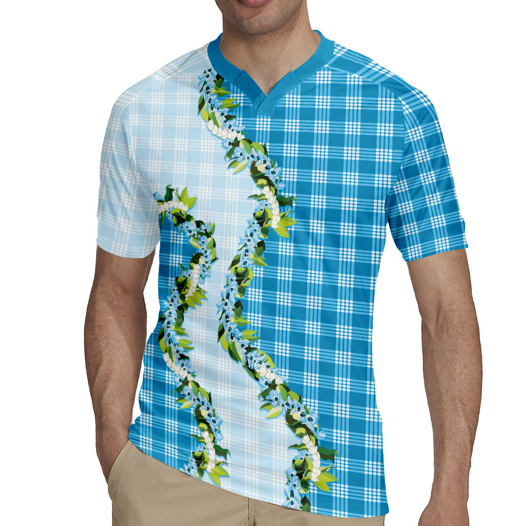 Blue Hawaii Palaka Rugby Jersey Maile Pikake Honohono Orchid Lei LT05 - Polynesian Pride