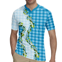 Blue Hawaii Palaka Rugby Jersey Maile Pikake Honohono Orchid Lei LT05 - Polynesian Pride