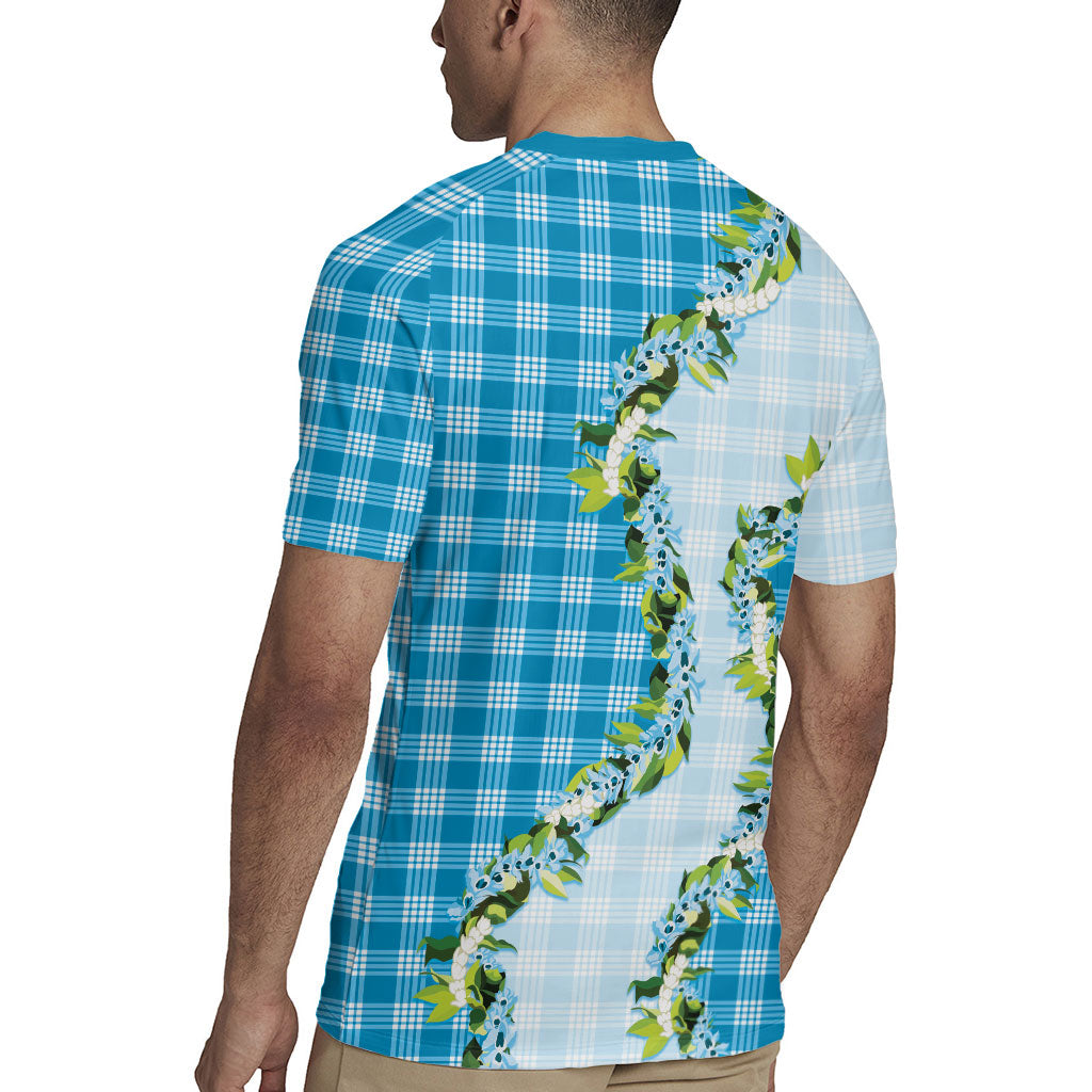 Blue Hawaii Palaka Rugby Jersey Maile Pikake Honohono Orchid Lei LT05 - Polynesian Pride