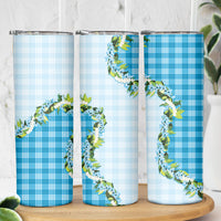 Blue Hawaii Palaka Skinny Tumbler Maile Pikake Honohono Orchid Lei LT05 - Polynesian Pride