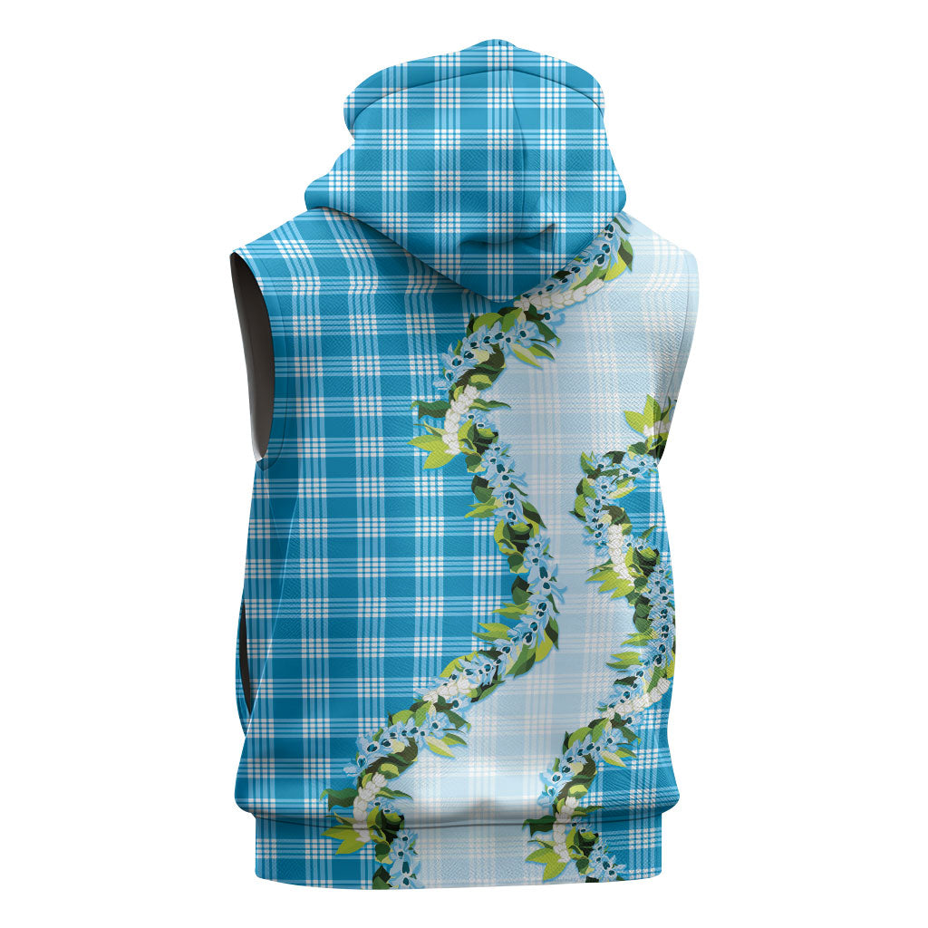 Blue Hawaii Palaka Sleeveless Hoodie Maile Pikake Honohono Orchid Lei LT05 - Polynesian Pride