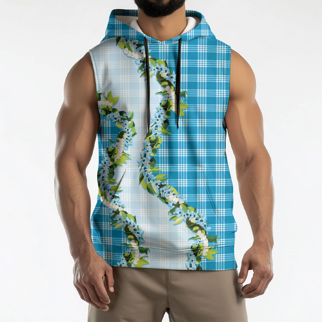 Blue Hawaii Palaka Sleeveless Hoodie Maile Pikake Honohono Orchid Lei LT05 - Polynesian Pride