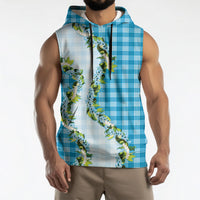 Blue Hawaii Palaka Sleeveless Hoodie Maile Pikake Honohono Orchid Lei LT05 - Polynesian Pride