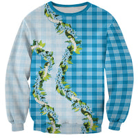 Blue Hawaii Palaka Sweatshirt Maile Pikake Honohono Orchid Lei