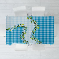 Blue Hawaii Palaka Tablecloth Maile Pikake Honohono Orchid Lei LT05 Blue - Polynesian Pride