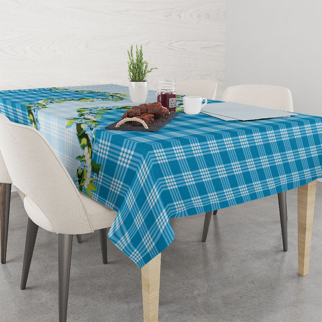 Blue Hawaii Palaka Tablecloth Maile Pikake Honohono Orchid Lei LT05 - Polynesian Pride