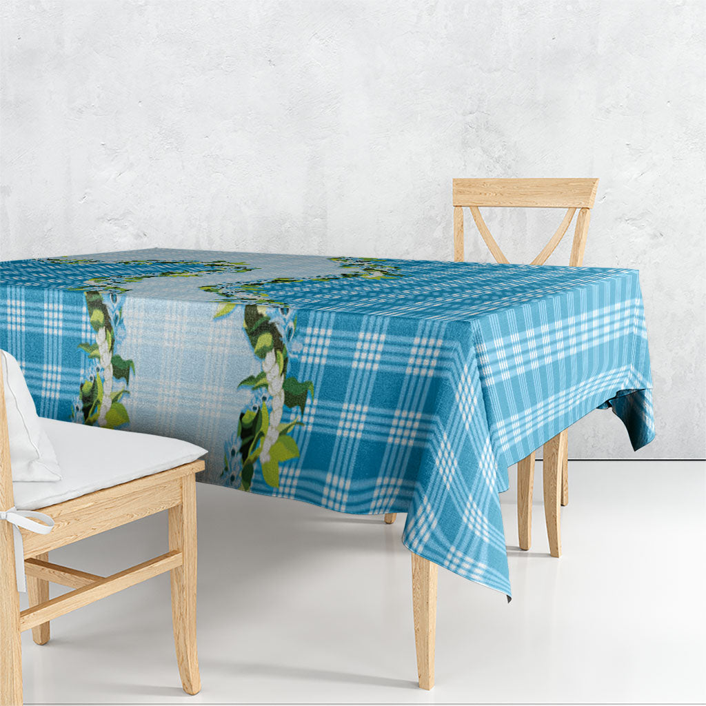 Blue Hawaii Palaka Tablecloth Maile Pikake Honohono Orchid Lei LT05 - Polynesian Pride