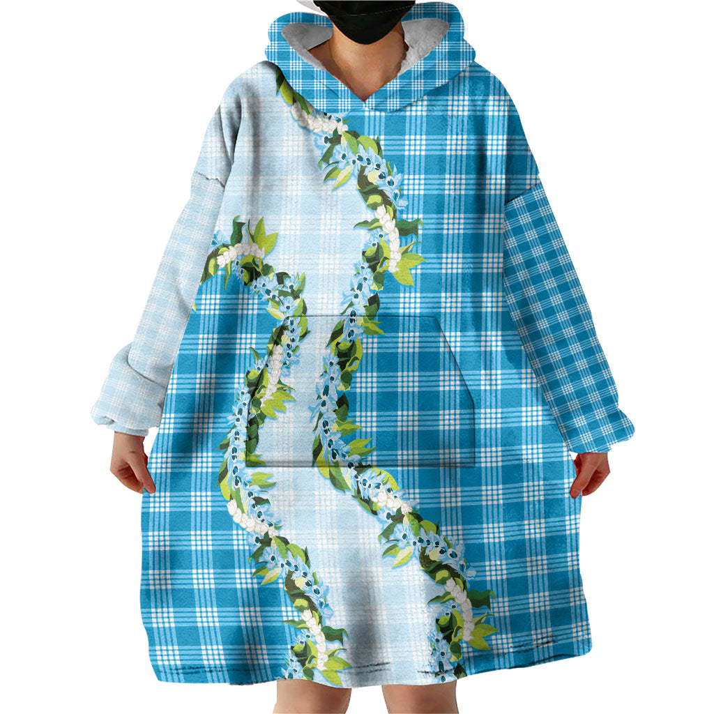 Blue Hawaii Palaka Wearable Blanket Hoodie Maile Pikake Honohono Orchid Lei LT05 - Polynesian Pride