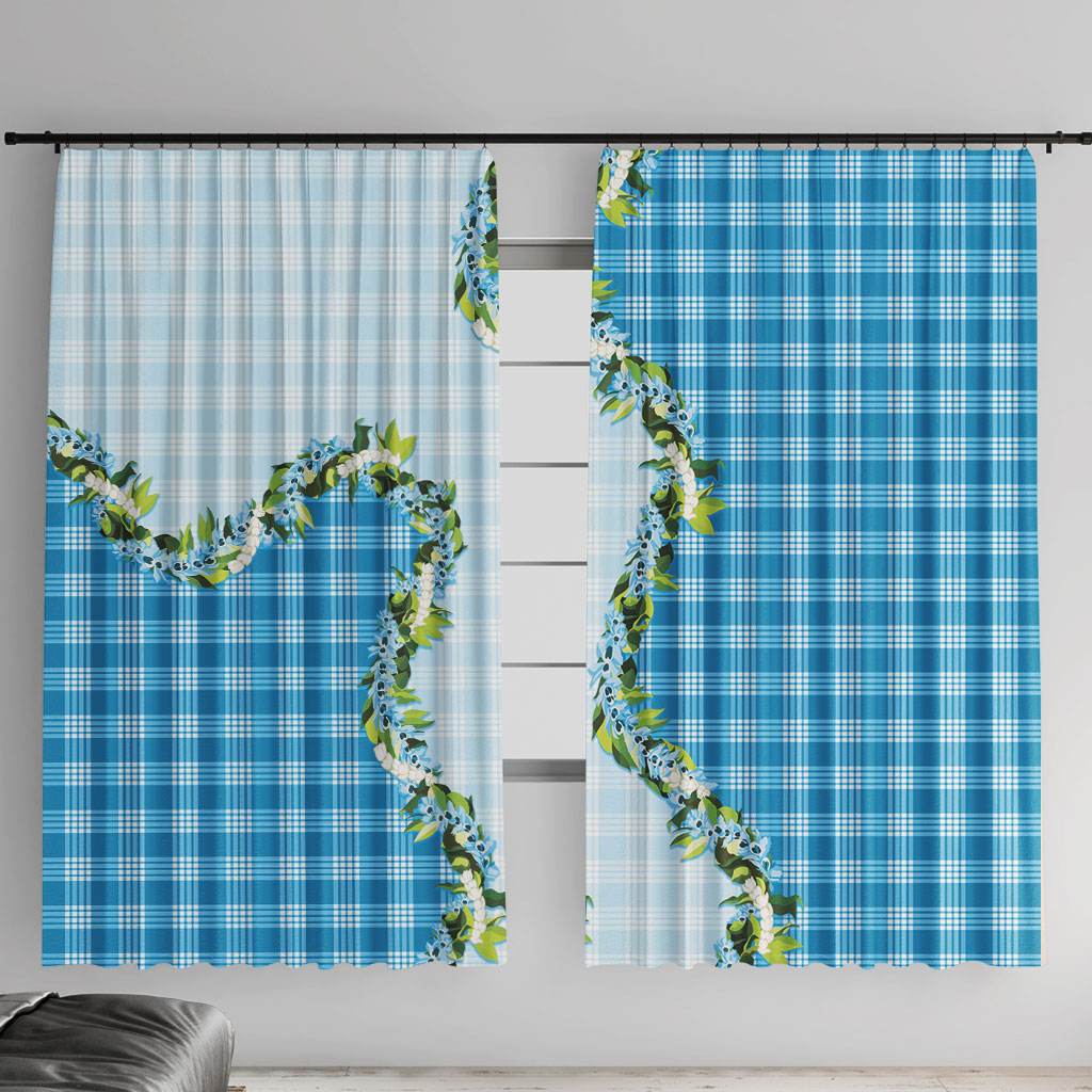 Blue Hawaii Palaka Window Curtain Maile Pikake Honohono Orchid Lei