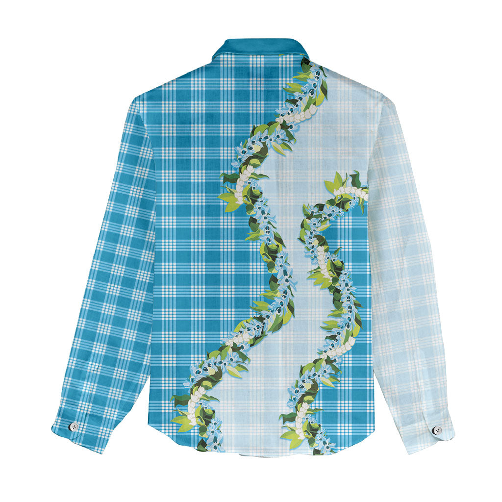 Blue Hawaii Palaka Women Casual Shirt Maile Pikake Honohono Orchid Lei LT05 - Polynesian Pride