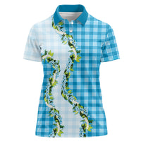 Blue Hawaii Palaka Women Polo Shirt Maile Pikake Honohono Orchid Lei LT05 Female Blue - Polynesian Pride