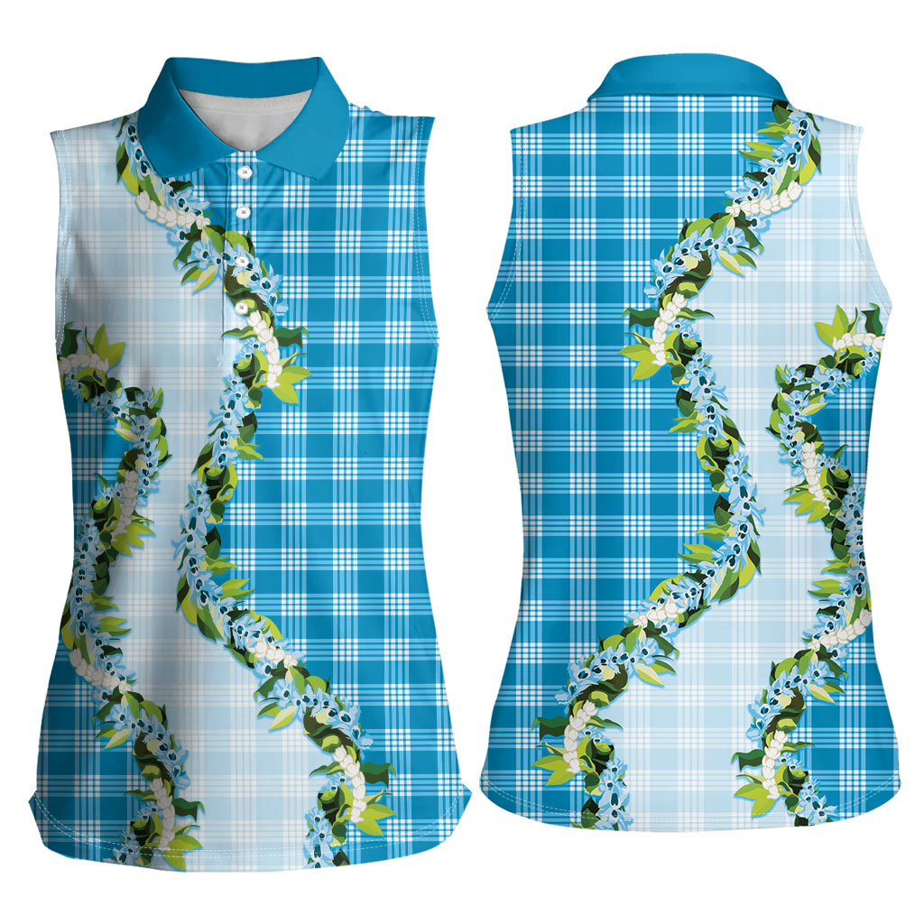 Blue Hawaii Palaka Women Sleeveless Polo Shirt Maile Pikake Honohono Orchid Lei LT05 - Polynesian Pride