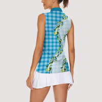 Blue Hawaii Palaka Women Sleeveless Polo Shirt Maile Pikake Honohono Orchid Lei LT05 - Polynesian Pride