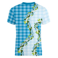Blue Hawaii Palaka Women V-Neck T-Shirt Maile Pikake Honohono Orchid Lei LT05 - Polynesian Pride