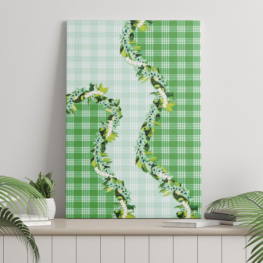 Green Hawaii Palaka Canvas Wall Art Maile Pikake Honohono Orchid Lei