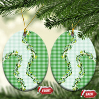 Green Hawaii Palaka Ceramic Ornament Maile Pikake Honohono Orchid Lei LT05 Oval Green - Polynesian Pride
