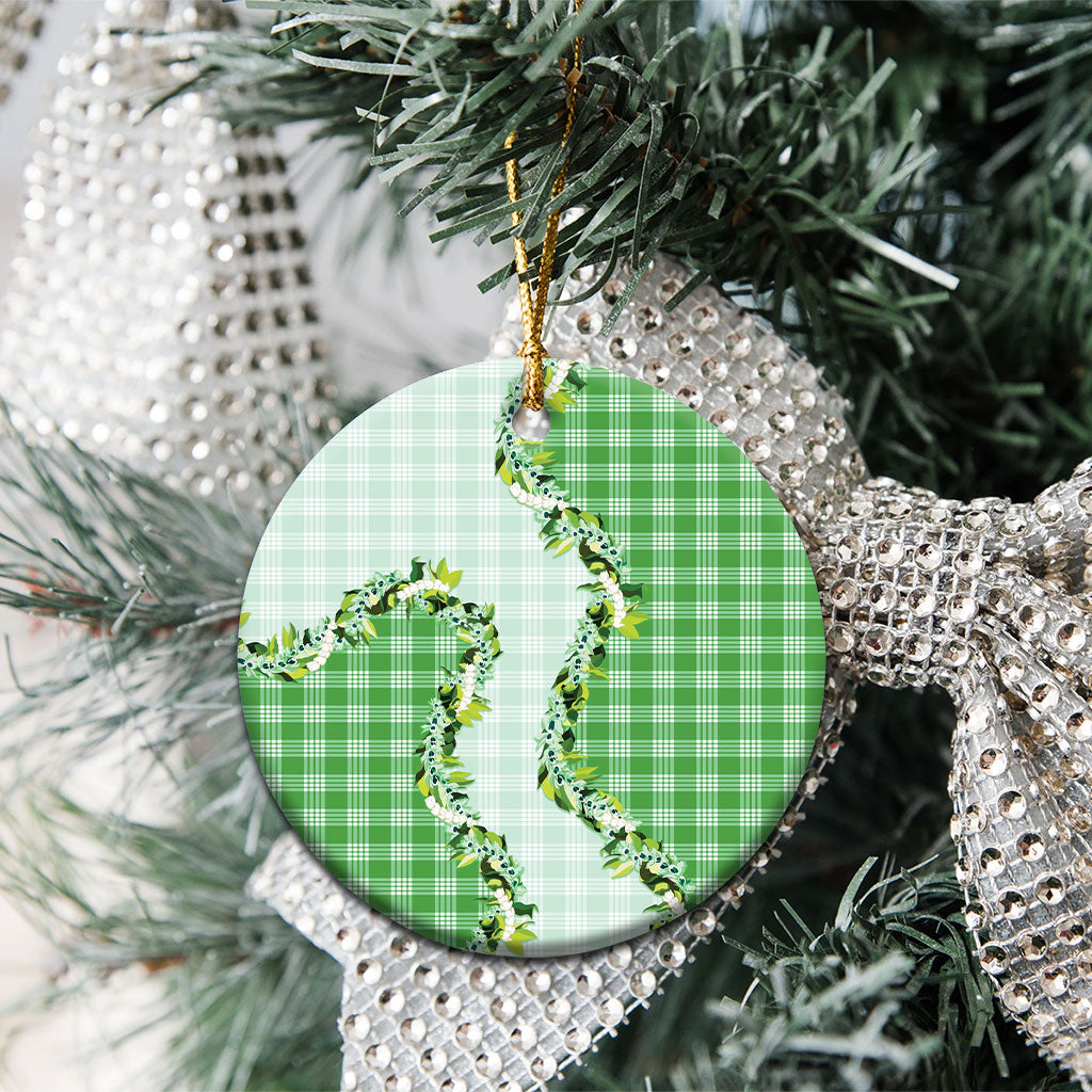 Green Hawaii Palaka Ceramic Ornament Maile Pikake Honohono Orchid Lei LT05 - Polynesian Pride