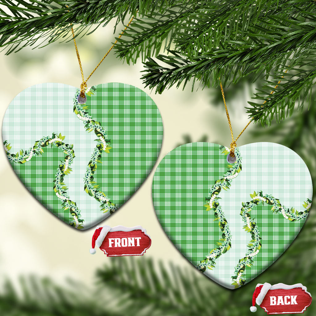 Green Hawaii Palaka Ceramic Ornament Maile Pikake Honohono Orchid Lei LT05 Heart Green - Polynesian Pride