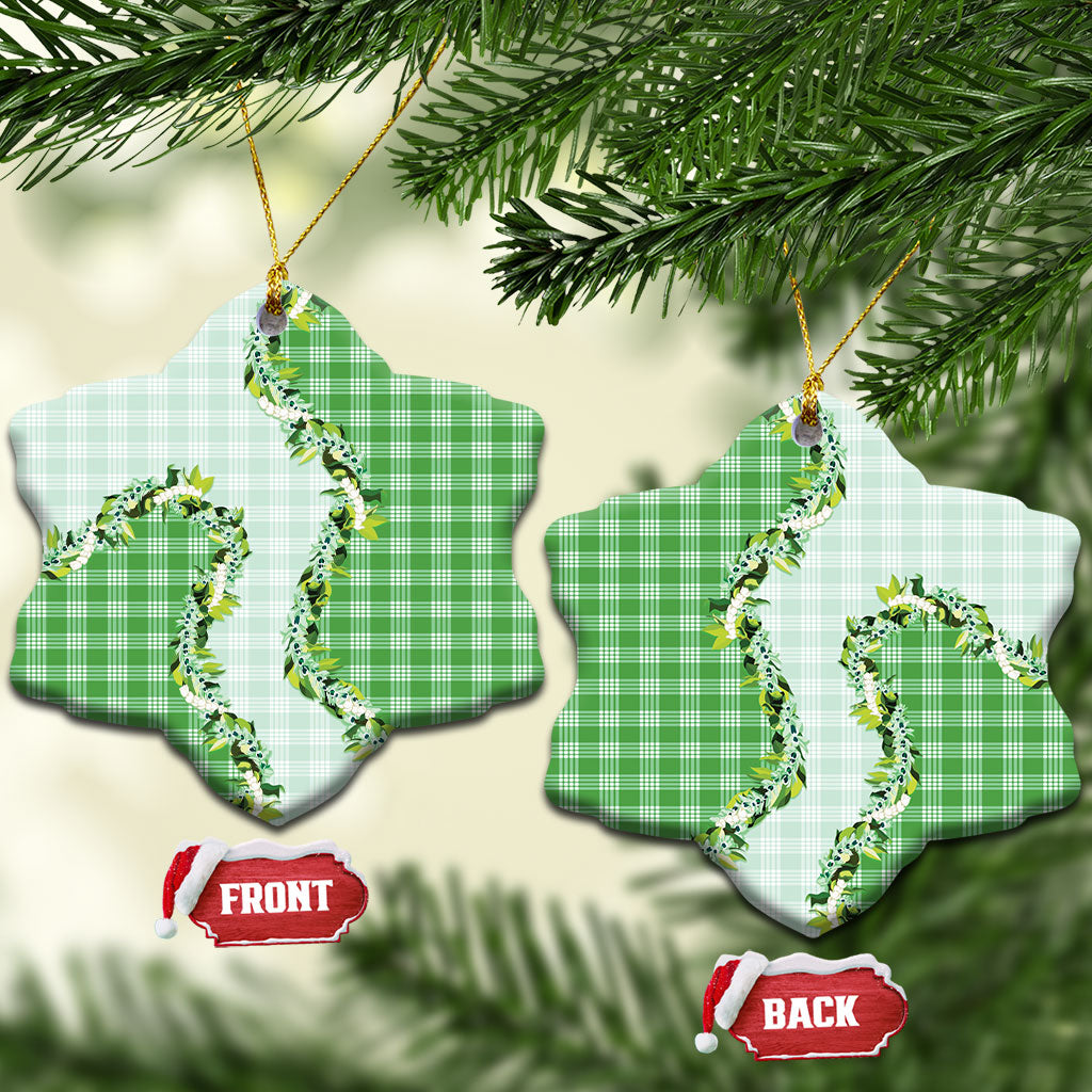 Green Hawaii Palaka Ceramic Ornament Maile Pikake Honohono Orchid Lei LT05 Snow Flake Green - Polynesian Pride