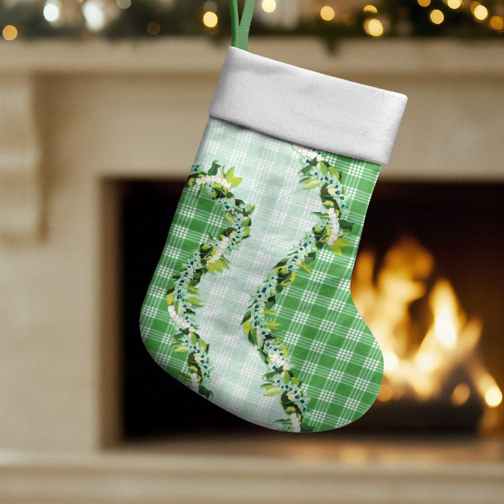 Green Hawaii Palaka Christmas Stocking Maile Pikake Honohono Orchid Lei LT05 Set of 2 Green - Polynesian Pride