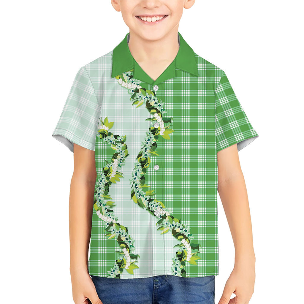 Green Hawaii Palaka Family Matching Mermaid Dress and Hawaiian Shirt Maile Pikake Honohono Orchid Lei LT05 Son's Shirt Green - Polynesian Pride