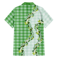 Green Hawaii Palaka Family Matching Off The Shoulder Long Sleeve Dress and Hawaiian Shirt Maile Pikake Honohono Orchid Lei LT05 - Polynesian Pride