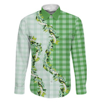 Green Hawaii Palaka Family Matching Off The Shoulder Long Sleeve Dress and Hawaiian Shirt Maile Pikake Honohono Orchid Lei LT05 Dad's Shirt - Long Sleeve Green - Polynesian Pride
