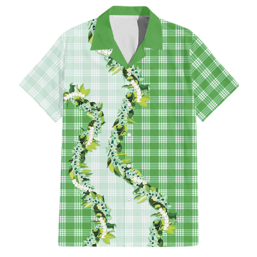 Green Hawaii Palaka Family Matching Off Shoulder Maxi Dress and Hawaiian Shirt Maile Pikake Honohono Orchid Lei LT05 Dad's Shirt - Short Sleeve Green - Polynesian Pride