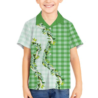 Green Hawaii Palaka Family Matching Puletasi and Hawaiian Shirt Maile Pikake Honohono Orchid Lei LT05 Son's Shirt Green - Polynesian Pride