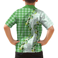 Green Hawaii Palaka Family Matching Summer Maxi Dress and Hawaiian Shirt Maile Pikake Honohono Orchid Lei LT05 - Polynesian Pride