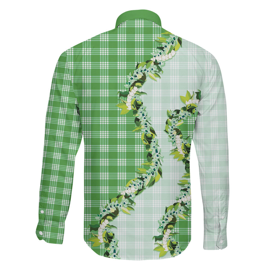 Green Hawaii Palaka Family Matching Summer Maxi Dress and Hawaiian Shirt Maile Pikake Honohono Orchid Lei LT05 - Polynesian Pride
