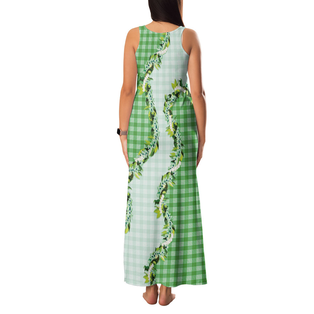 Green Hawaii Palaka Family Matching Tank Maxi Dress and Hawaiian Shirt Maile Pikake Honohono Orchid Lei LT05 - Polynesian Pride