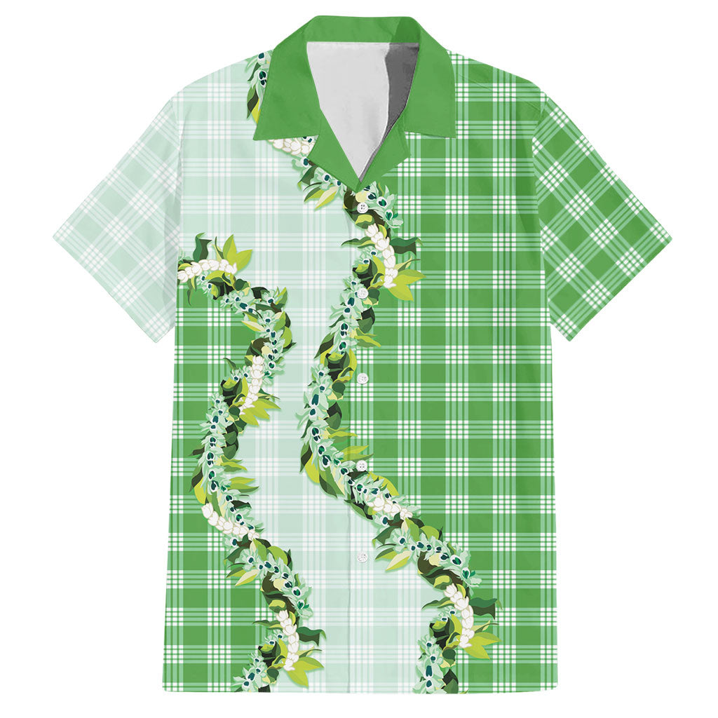 Green Hawaii Palaka Hawaiian Shirt Maile Pikake Honohono Orchid Lei LT05 Green - Polynesian Pride