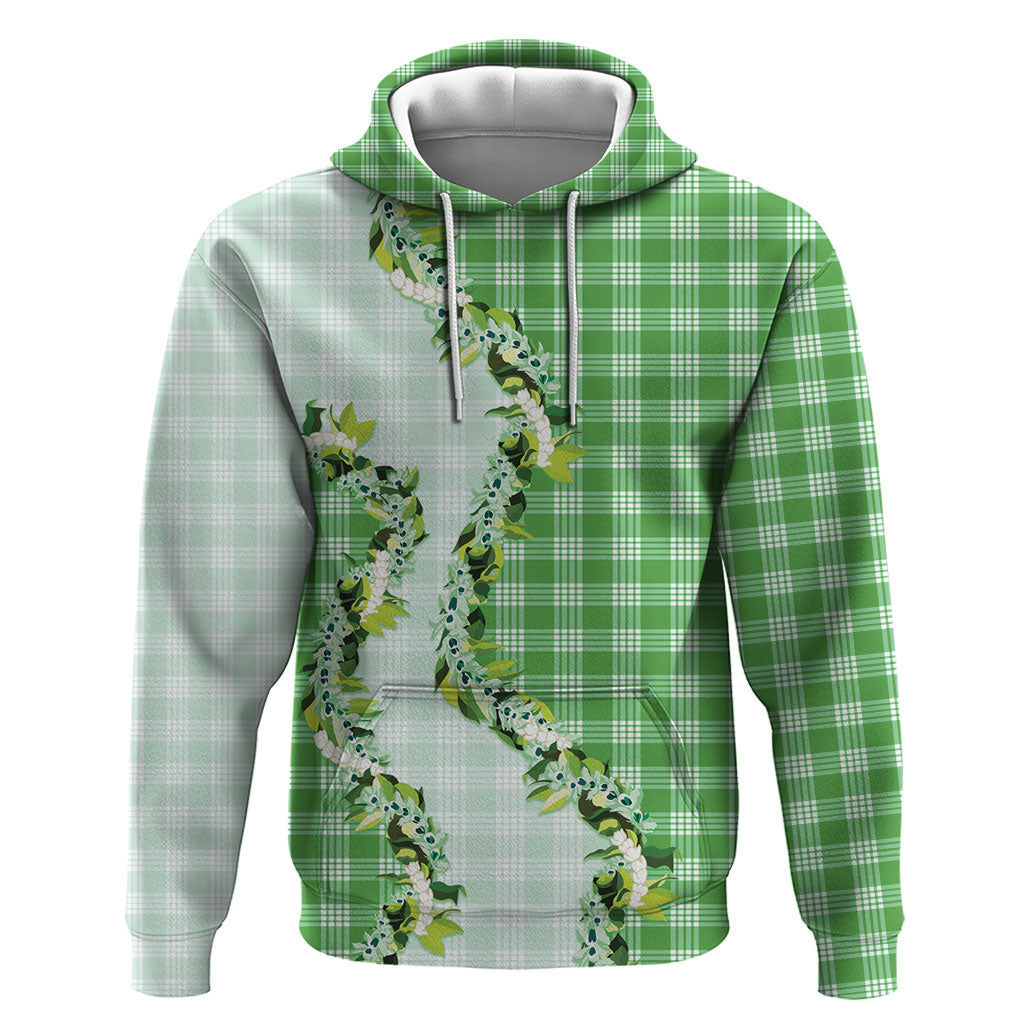 Green Hawaii Palaka Hoodie Maile Pikake Honohono Orchid Lei