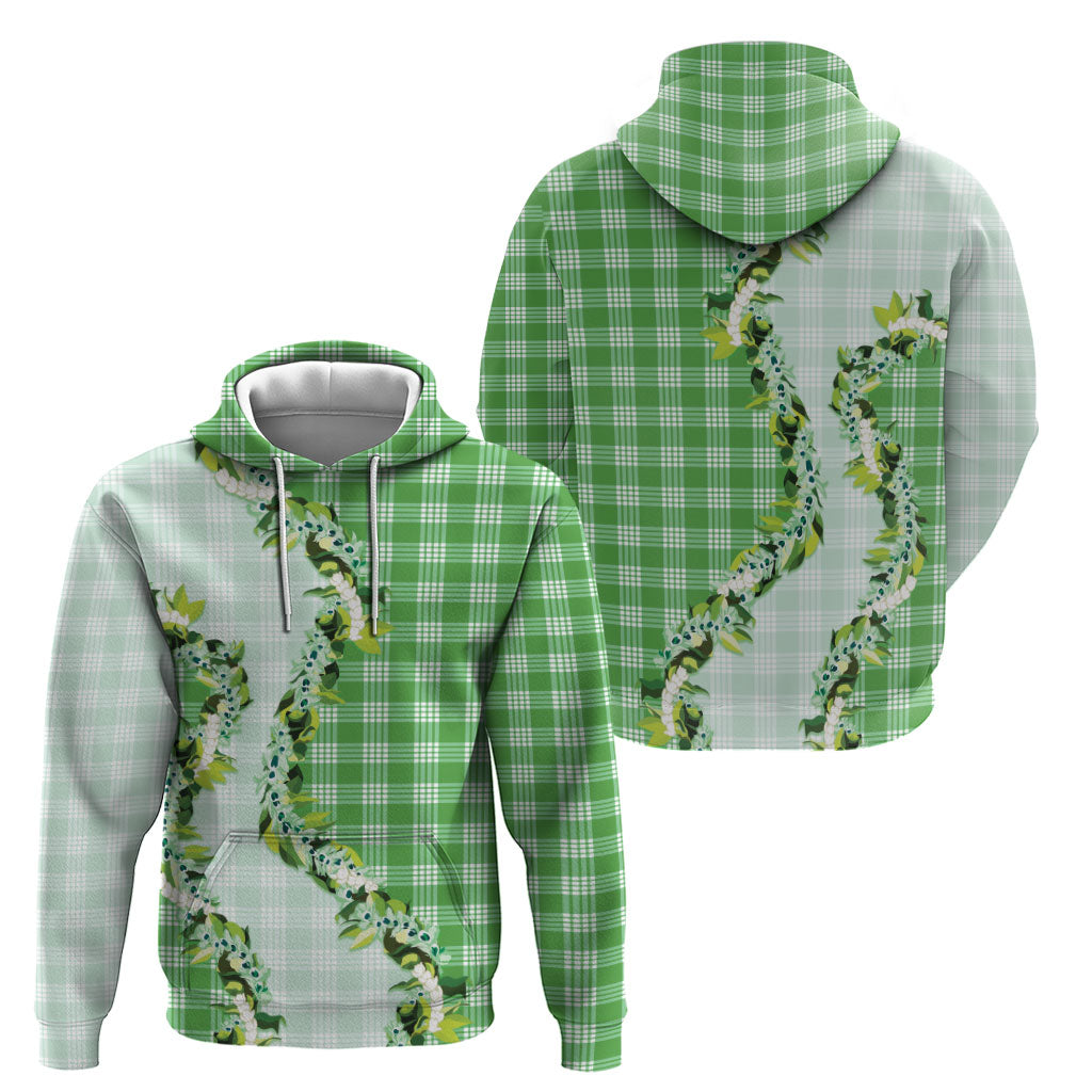 Green Hawaii Palaka Hoodie Maile Pikake Honohono Orchid Lei