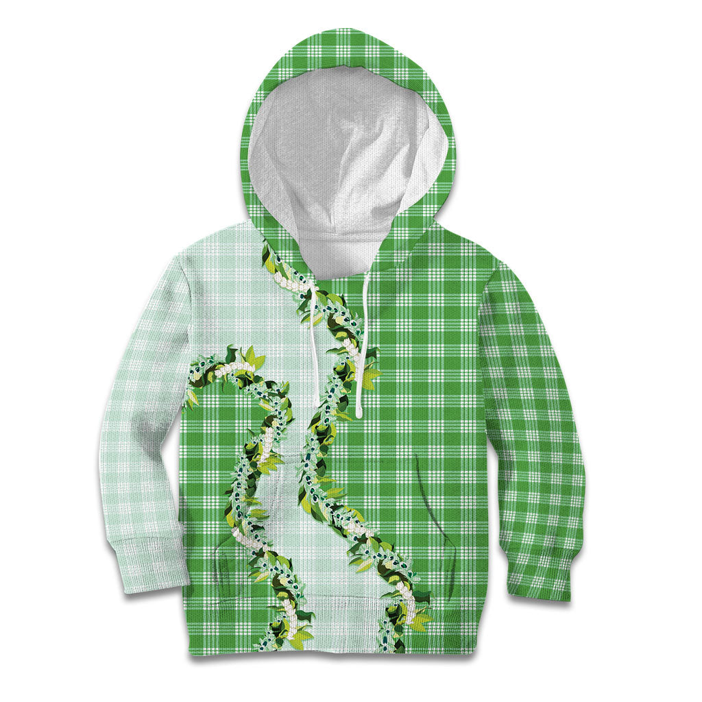Green Hawaii Palaka Kid Hoodie Maile Pikake Honohono Orchid Lei LT05 Hoodie Green - Polynesian Pride