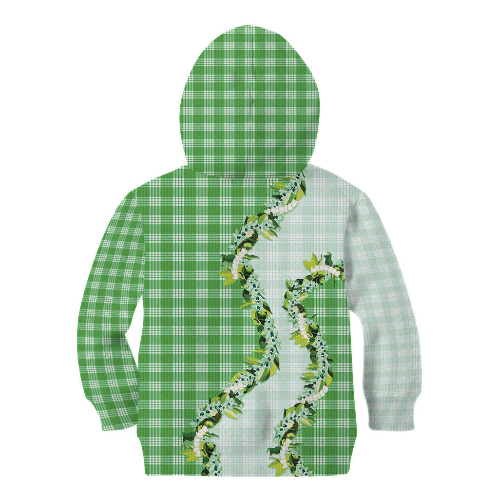 Green Hawaii Palaka Kid Hoodie Maile Pikake Honohono Orchid Lei LT05 - Polynesian Pride