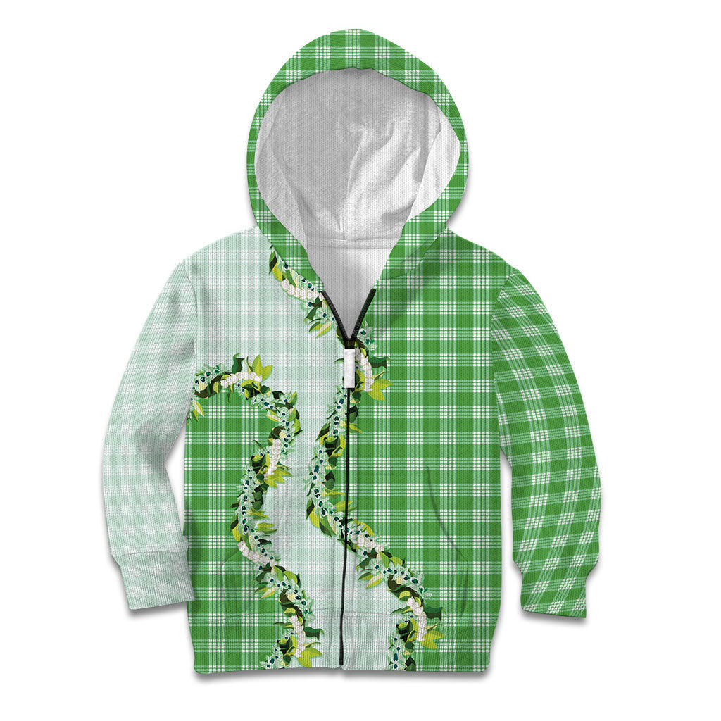 Green Hawaii Palaka Kid Hoodie Maile Pikake Honohono Orchid Lei LT05 Zip Hoodie Green - Polynesian Pride