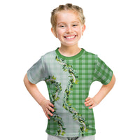 Green Hawaii Palaka Kid T Shirt Maile Pikake Honohono Orchid Lei