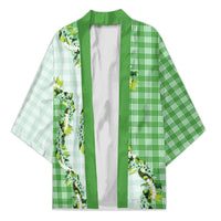 Green Hawaii Palaka Kimono Maile Pikake Honohono Orchid Lei